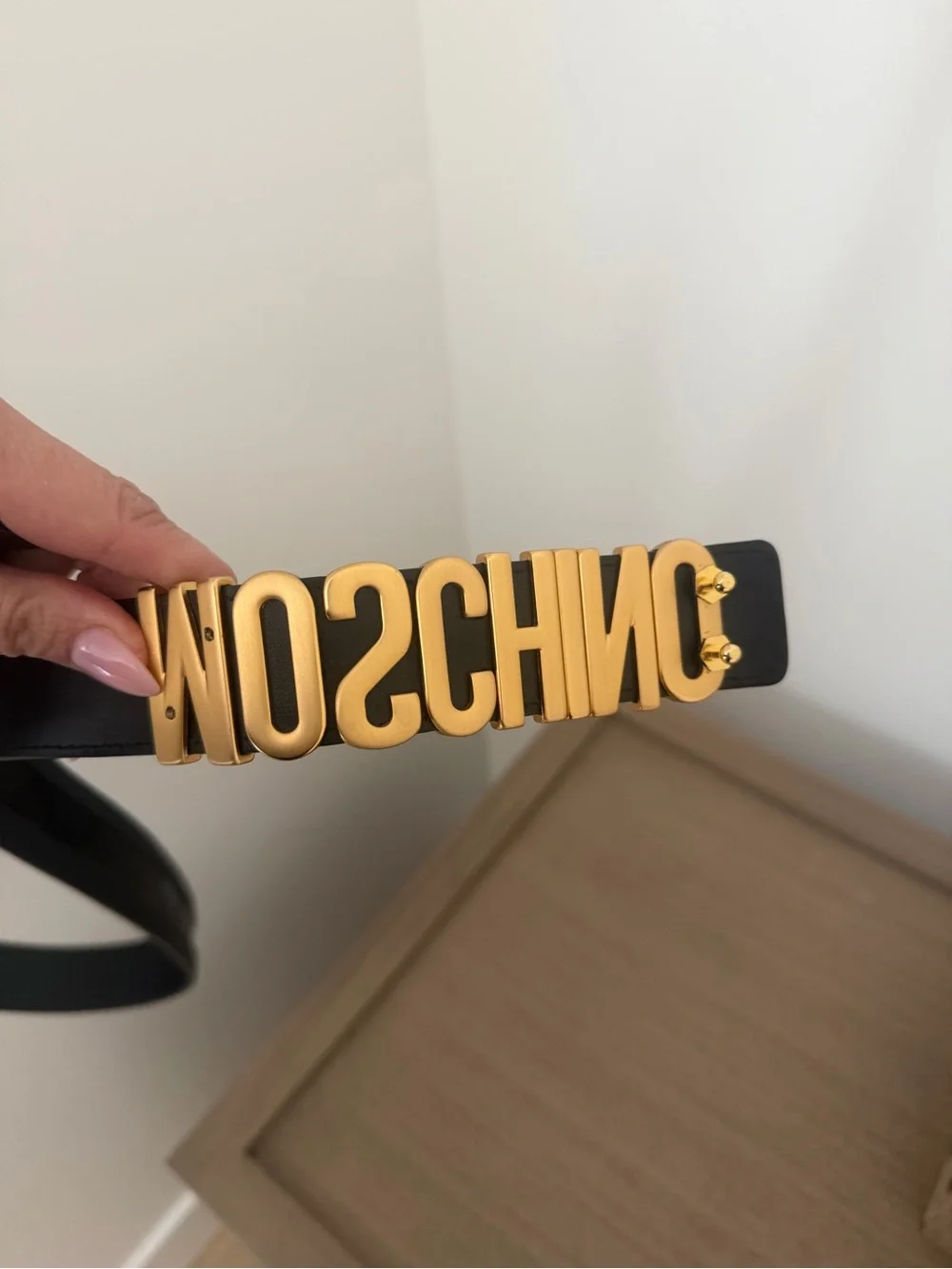 Moschino Black Belt with Gold MOSCHINO Lettering